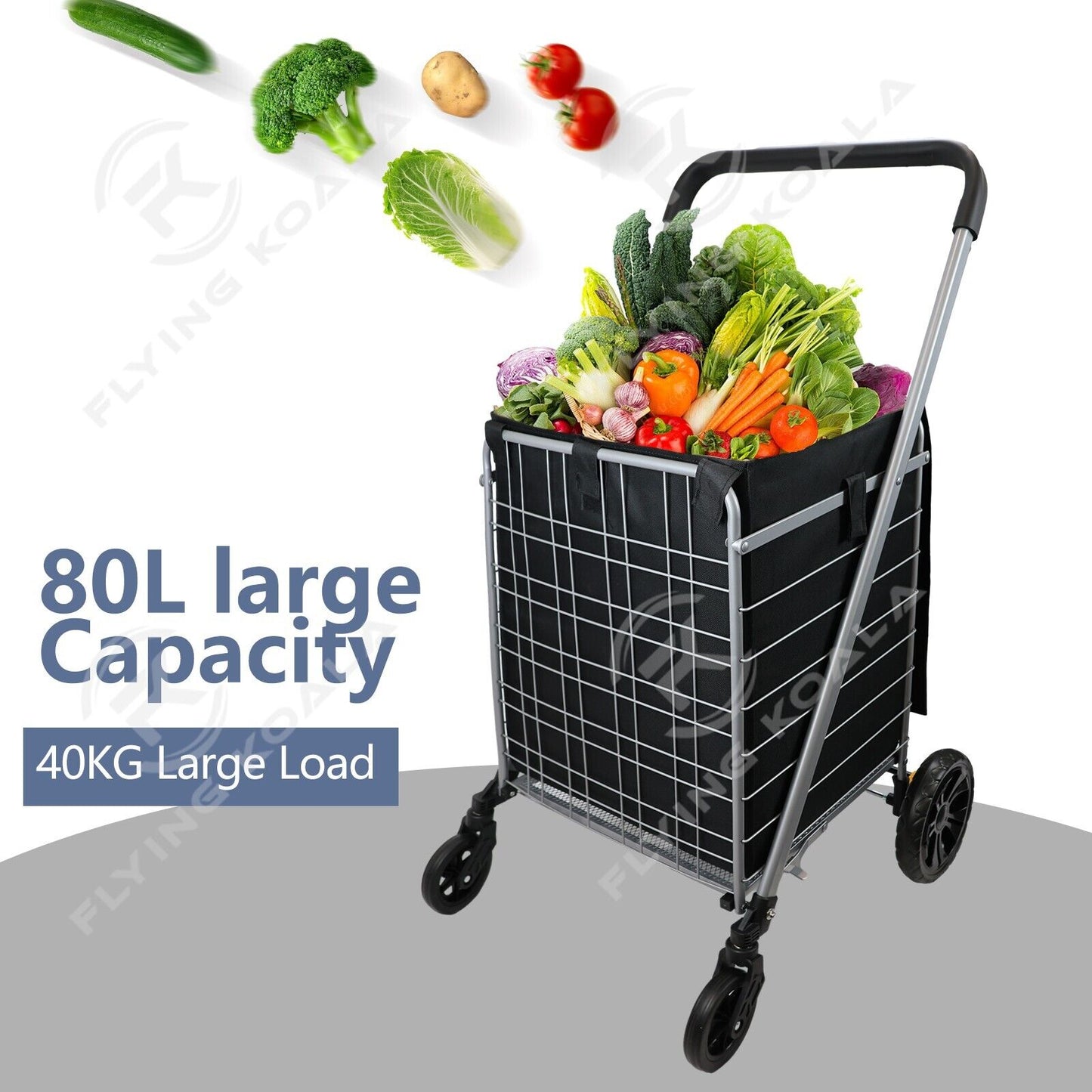 Heavy Duty Shopping Trolley Cart Foldable Large Grocery Utility Cart With Brake