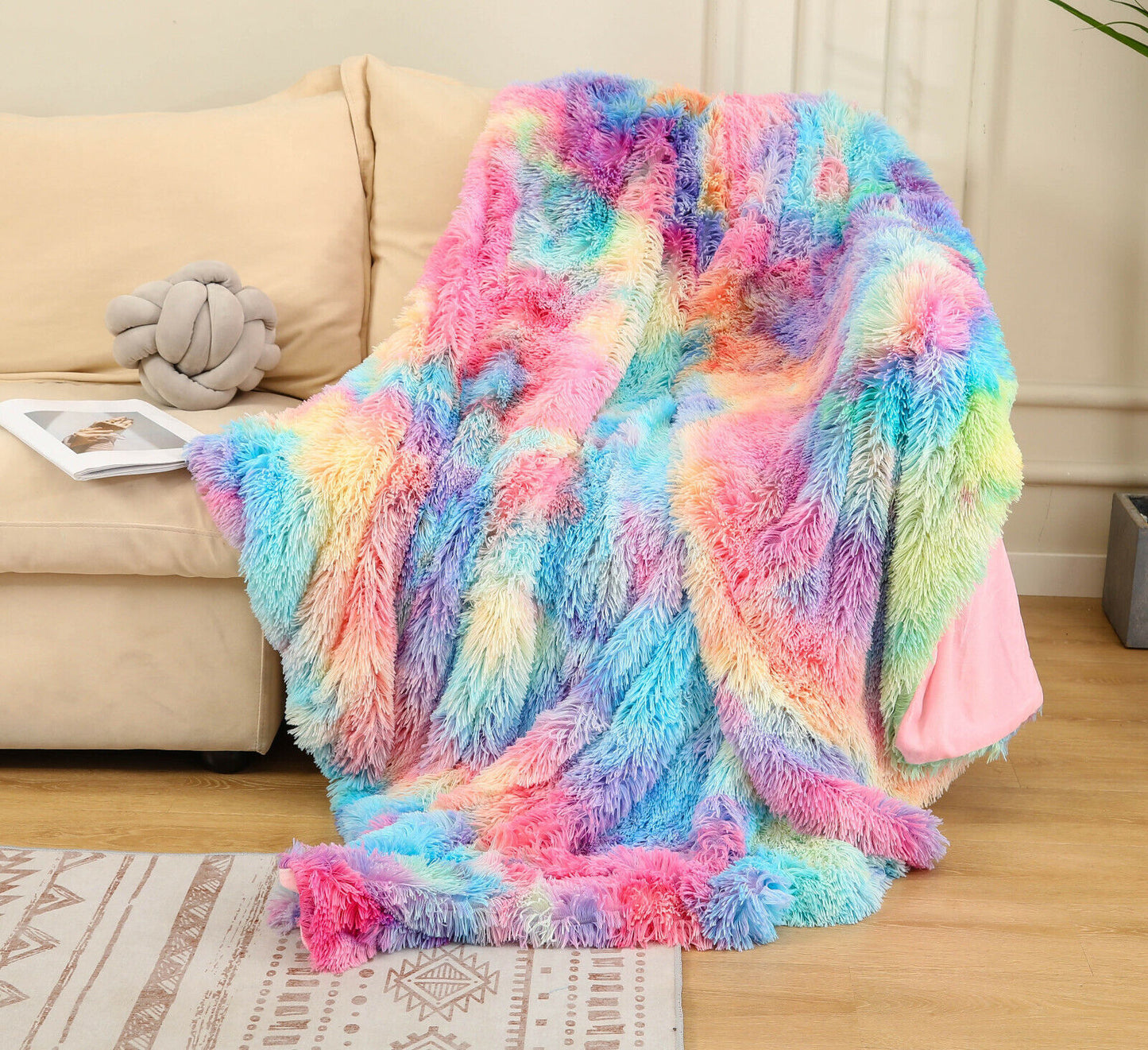 Therapeutic Sensory Fluffy Tie Dye Shaggy Throw 160*200cm Ultra Plush Long Pile Reversible Blanket