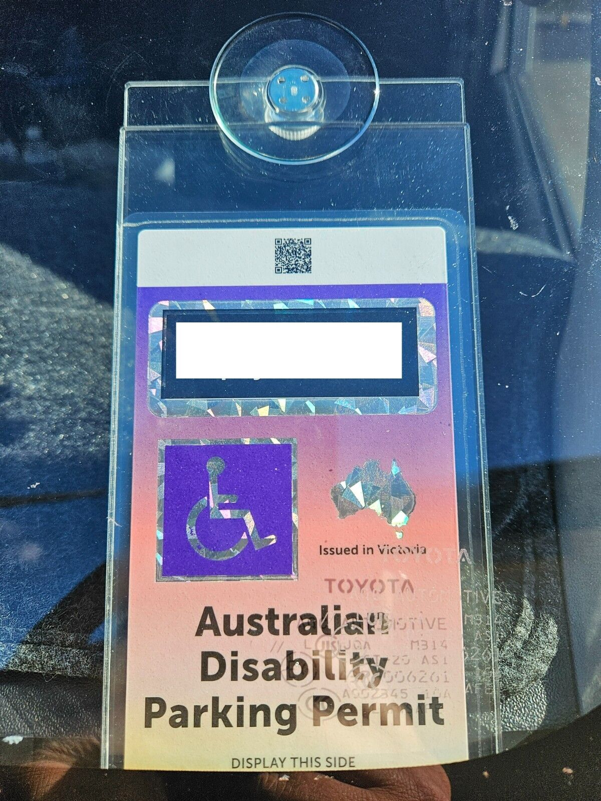 Disability Parking Permit Holder for Windscreen with Suction Cup Australian Made