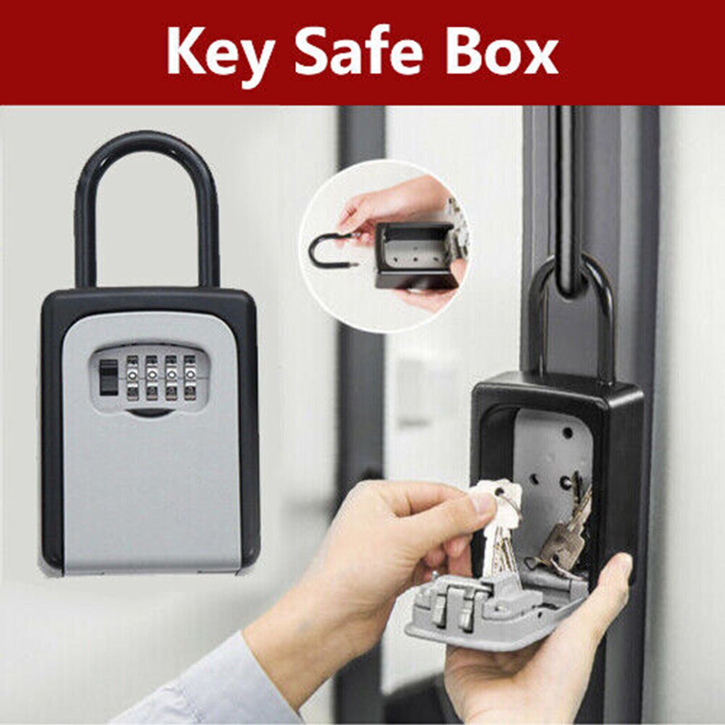 4-Digit Combination Lock Key Box Safe Storage Box Padlock Security Outdoor Home