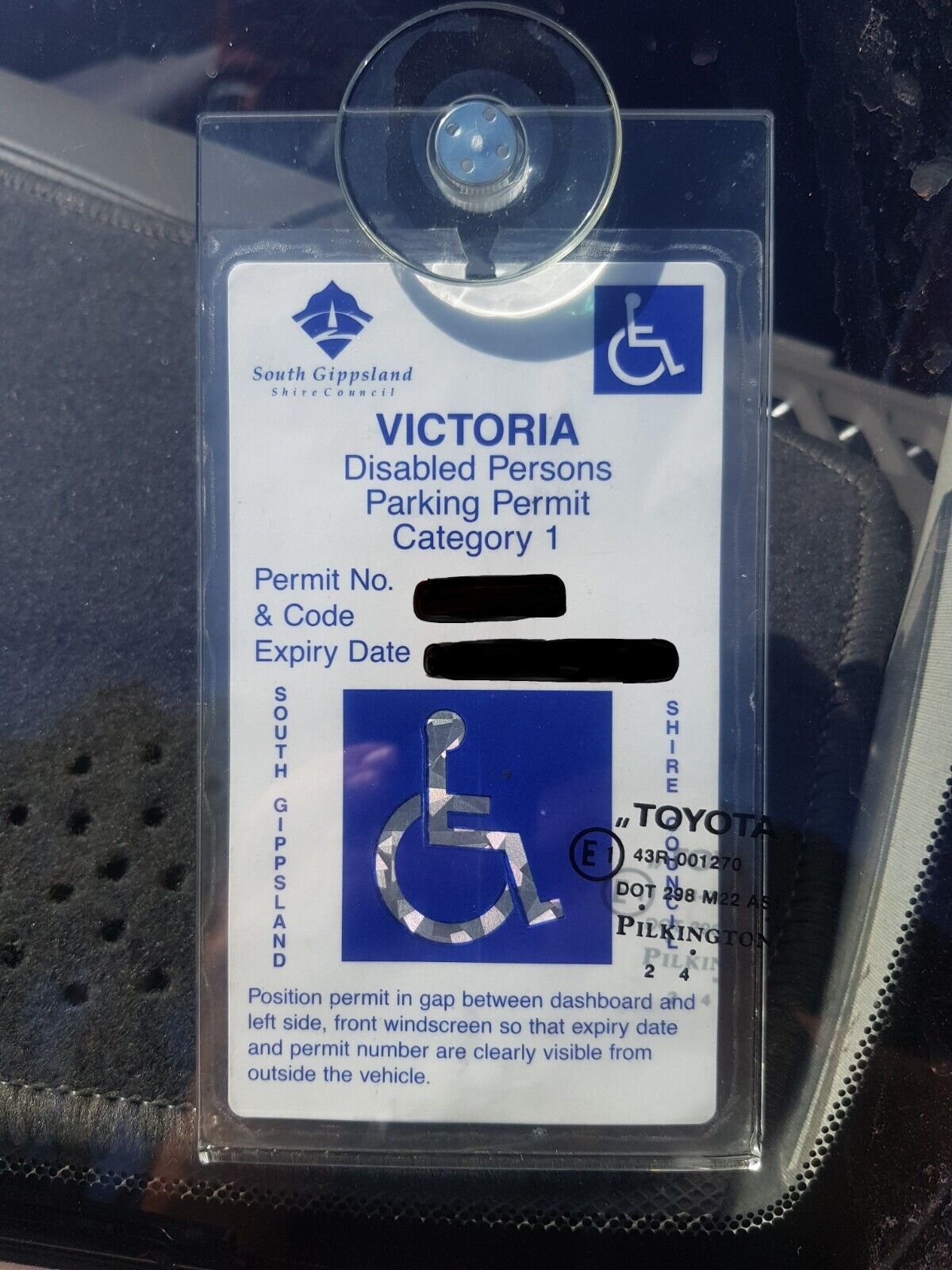 Disability Parking Permit Holder for Windscreen with Suction Cup Australian Made