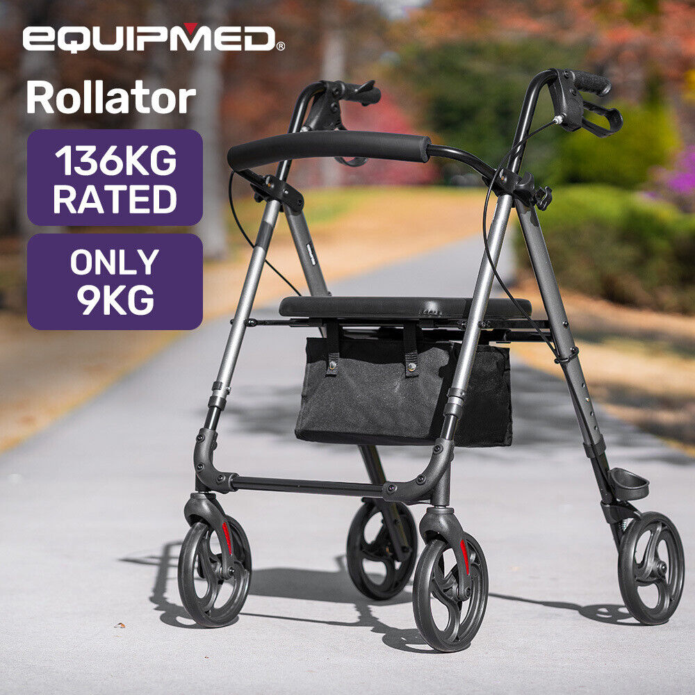 Equipmed Rollator Walking Frame Aluminium Lightweight 4 Wheel Walker Aid Seniors