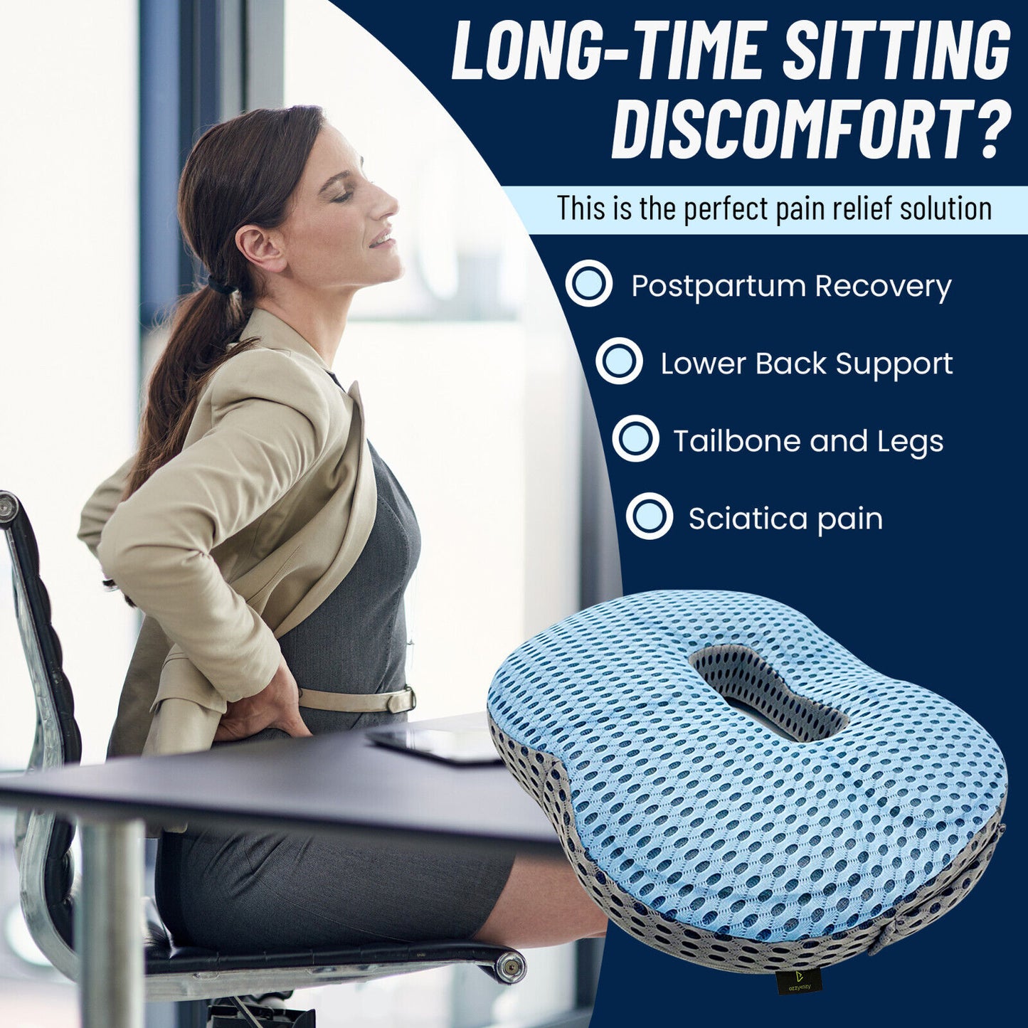 Memory Foam Seat Cushion Pillow Back Pain Car Chair Relief Coccyx Lumbar Support