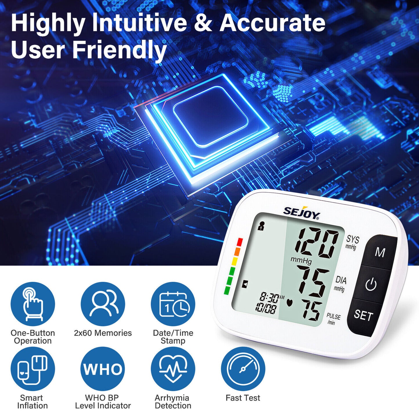 Digital Blood Pressure Monitor Upper Arm Automatic BP Machine Heart Rate Monitor