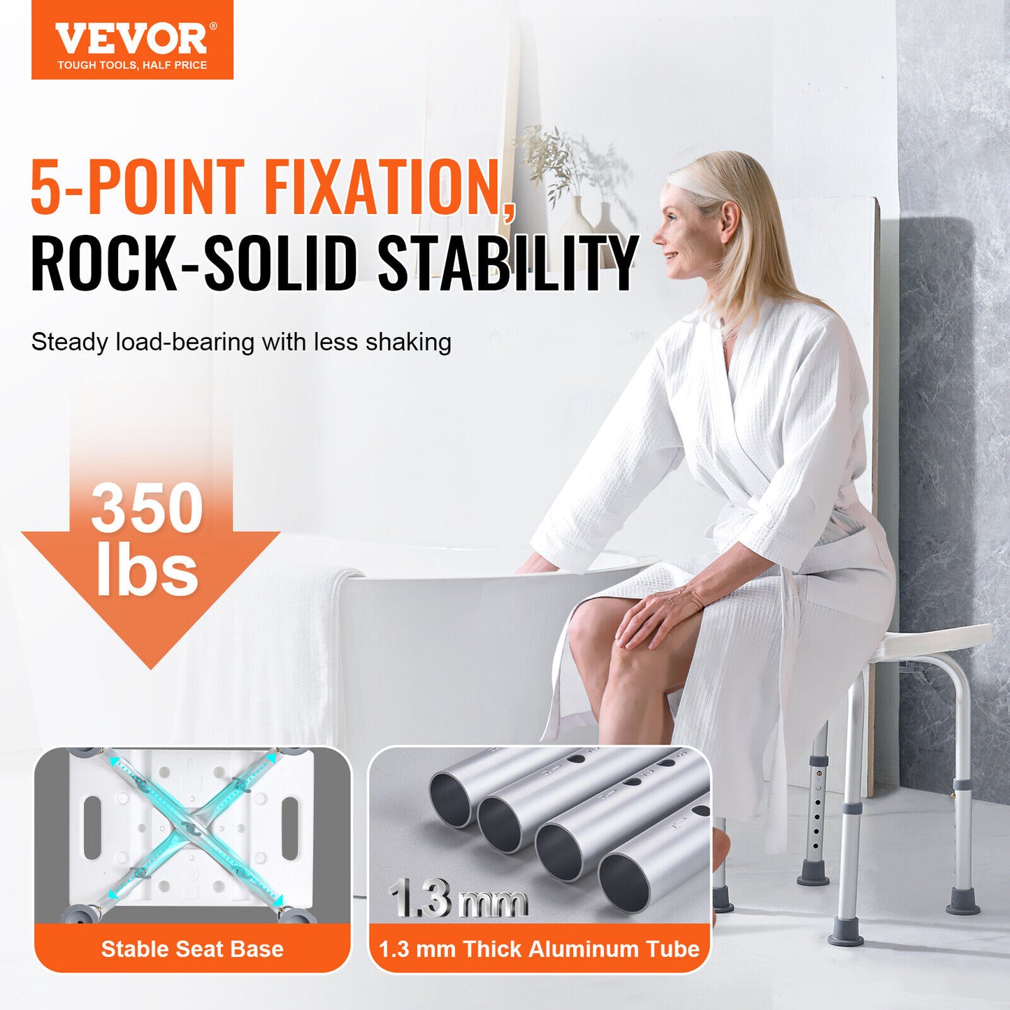 Shower Chair Bath Stool Seat Padded Height Adjustable Bathtub Shower 350lb