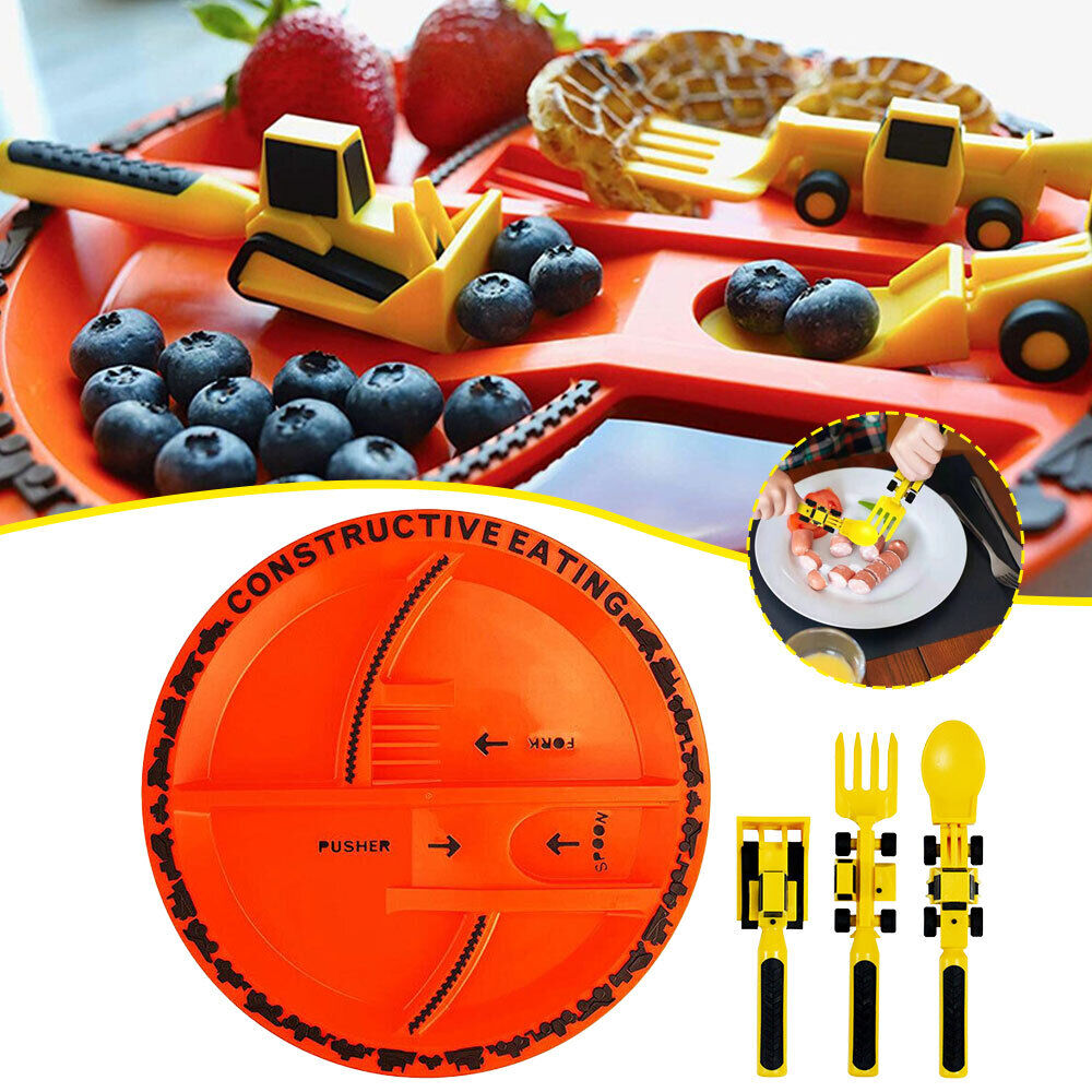 Constructive Eating - Construction Themed Set - Plate, Heavy Equipment Utensils