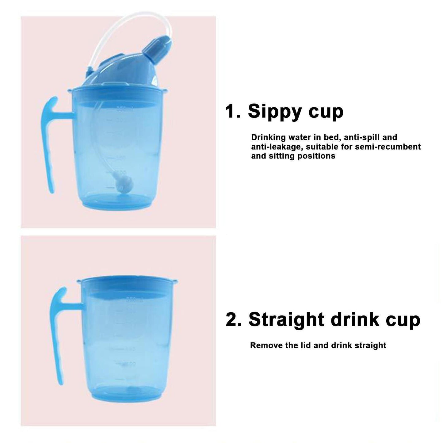 Spillproof Adult Sippy Cup for Liquids for Disabled Elderly with Weak Grip 350ml