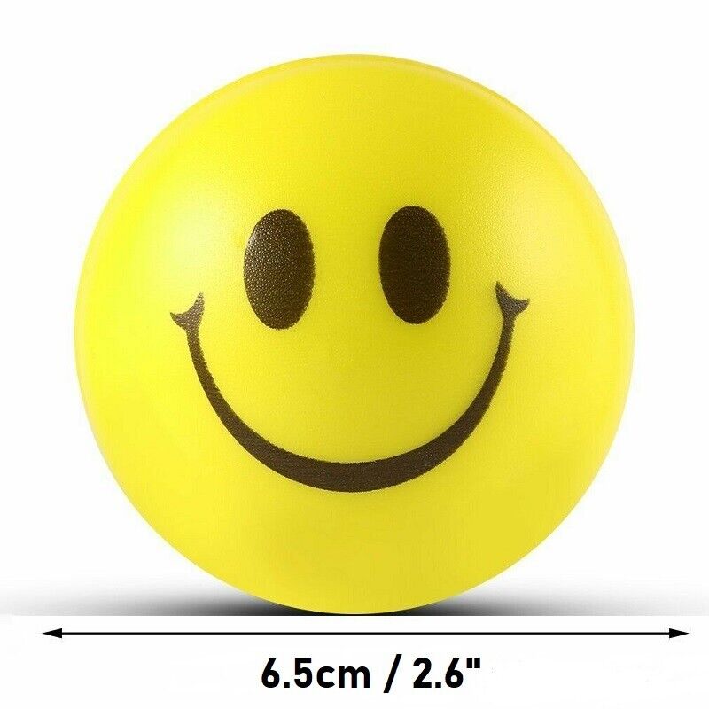 4 Happy Face Smile Bouncy Relaxable Squeeze Ball Stress Pain Relief Anxiety Toys