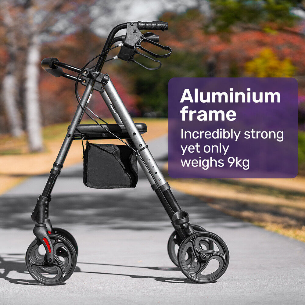 Equipmed Rollator Walking Frame Aluminium Lightweight 4 Wheel Walker Aid Seniors