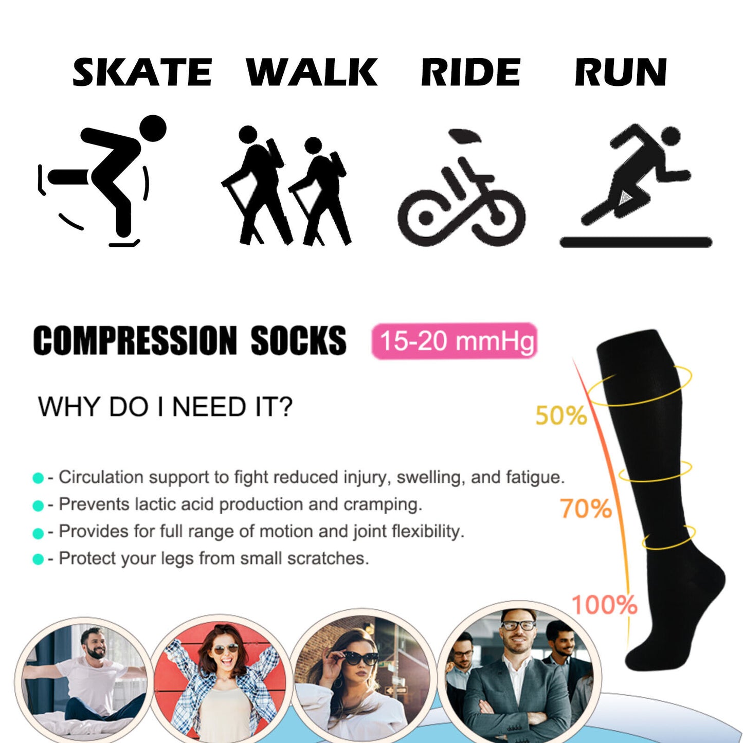 Compression Socks Stockings Copper Medical Running Anti Fatigue Travel Unisex