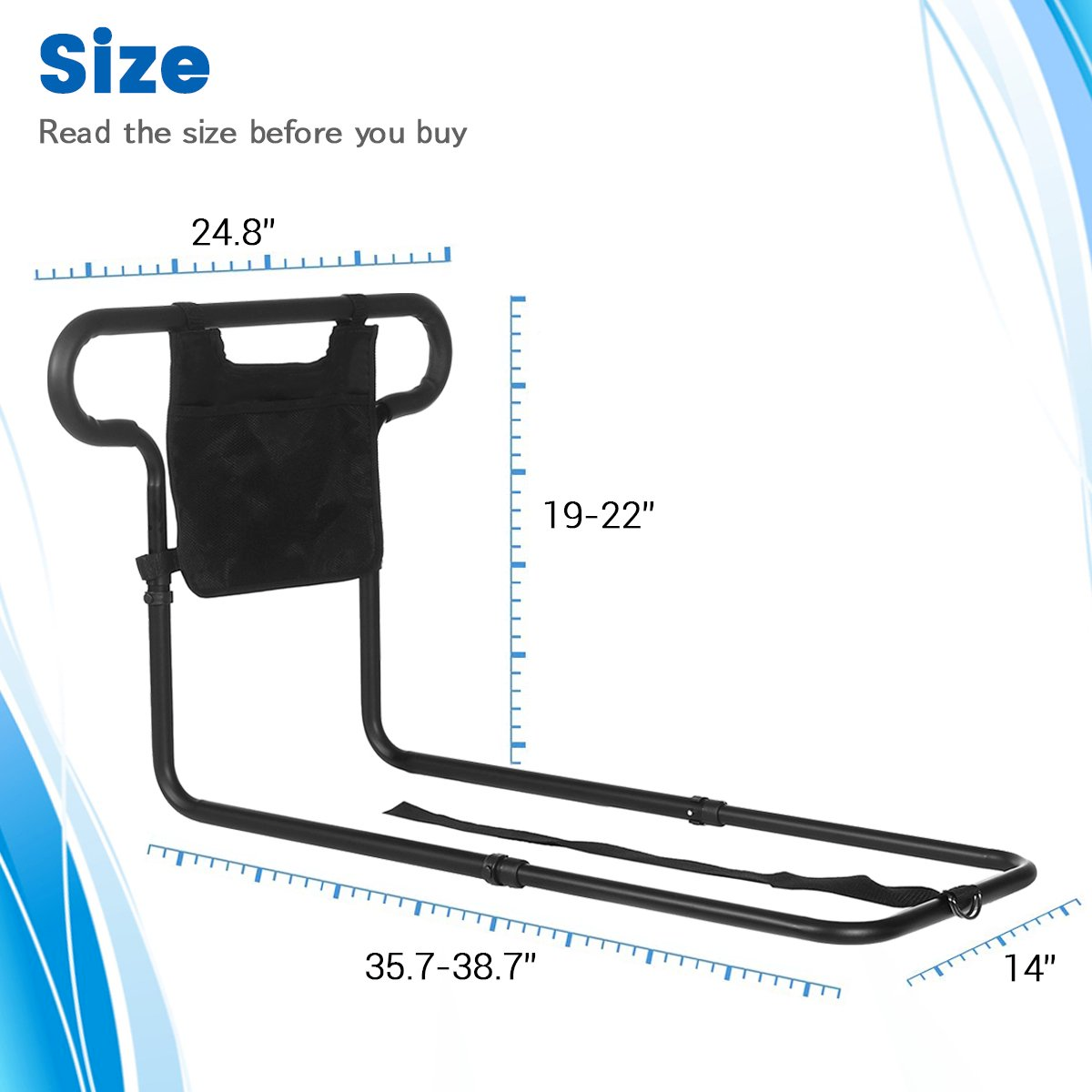 Adjustable Bed Rail Safety Get Up Handle Assisting Aid Handrail