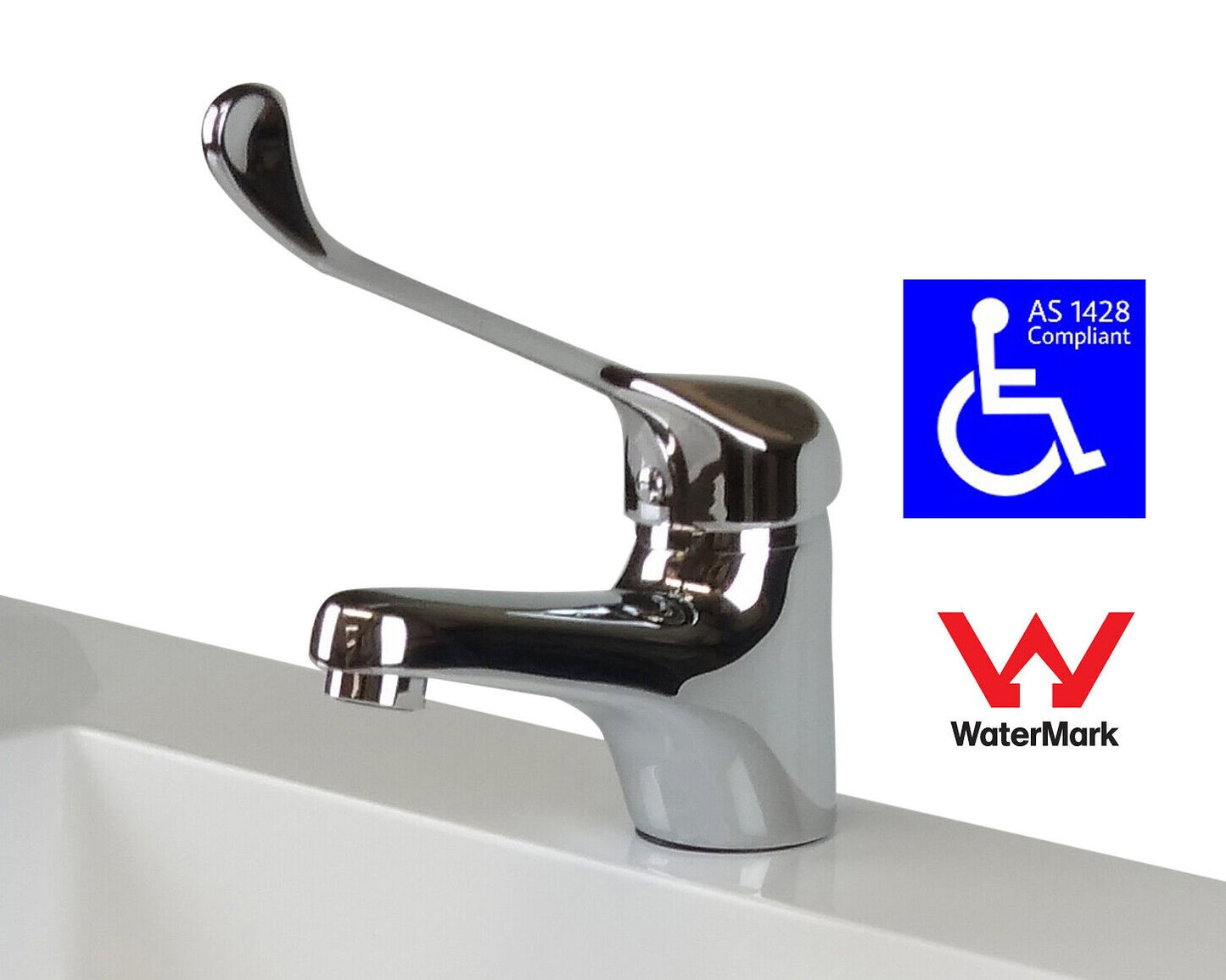 Disabled Mixer Tap Extended Level Handle AS1428.1 Flick Hand Basin Care Brass