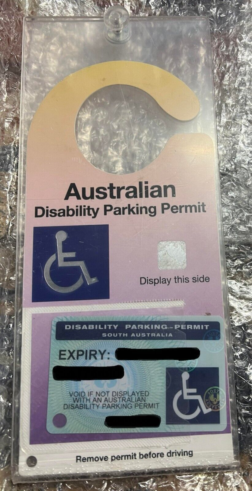 Disability Parking Permit Holder for Windscreen with Suction Cup Australian Made