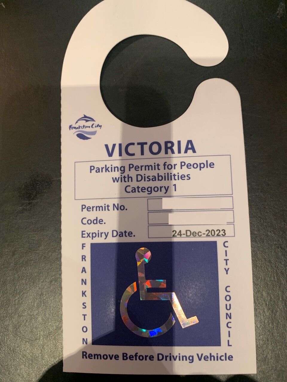 Disability Parking Permit Holder for Windscreen with Suction Cup Australian Made