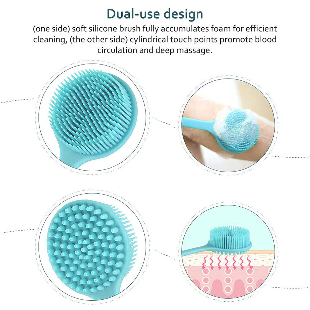 Back Scrubber Scrub Long Handle Shower Body Bath Brush Silicone Massage Brush