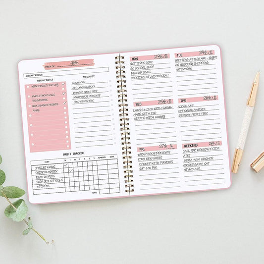 Weekly Planner- Weekly Goals Notebook, A5 To Do List - 5.7 x 8.0" - Pink