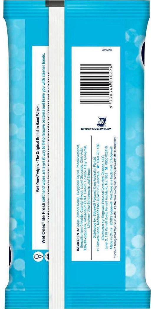 Wet Ones Be Fresh Antibacterial Hand Body Wipes Original  2 x 80pk