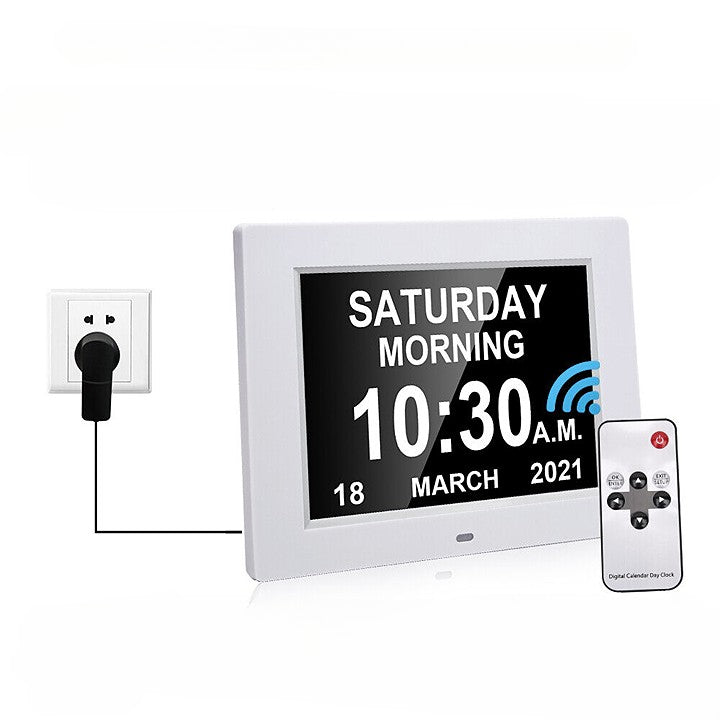 Dementia Clock 8" Digital Calendar Day LED Alarm