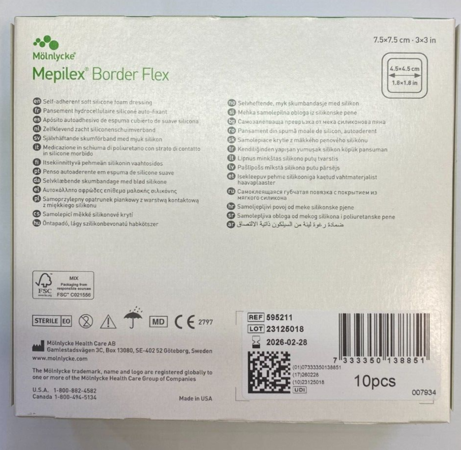 Mepilex Border Flex 7.5 X 7.5cm 10 Pack Soft Silicone Foam adherent dressing