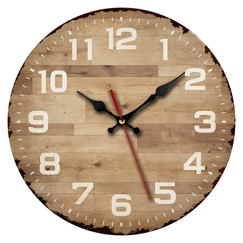 Wall Clock Wooden 30 cm Creative Retro MDF Board Frameless Silent Clock Time Management