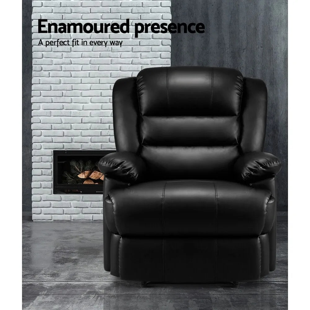 Artiss Recliner Chair Armchair Luxury Single Lounge Sofa Couch Leather Black