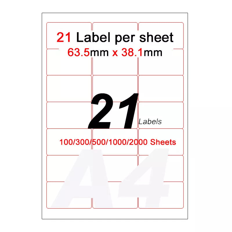 Self Adhesive Labels Inkjet Laser Sticker A4 100 sheets