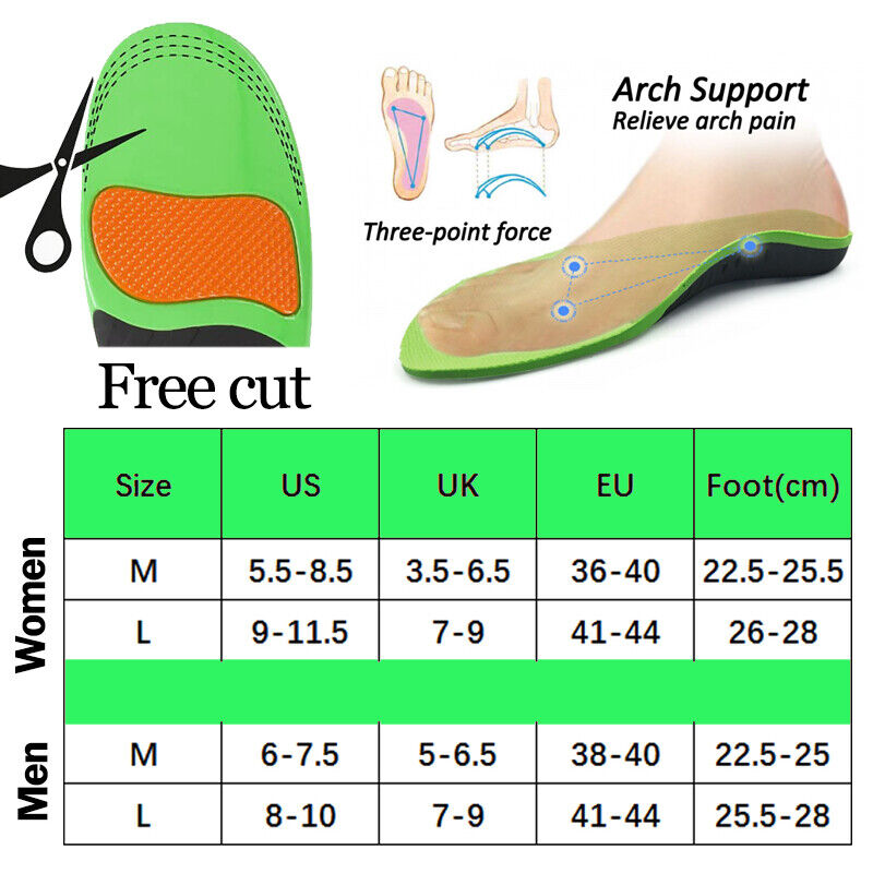 Orthotic Insoles Arch Support Flat Foot High Plantar Feet Fasciitis Pad