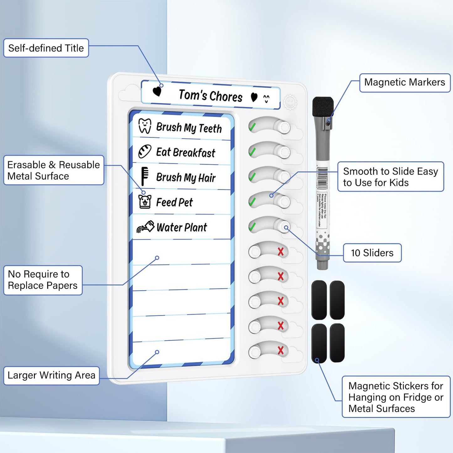 Kids Magnetic Dry-Erase Daily Routine Chart Chores Checklist Board