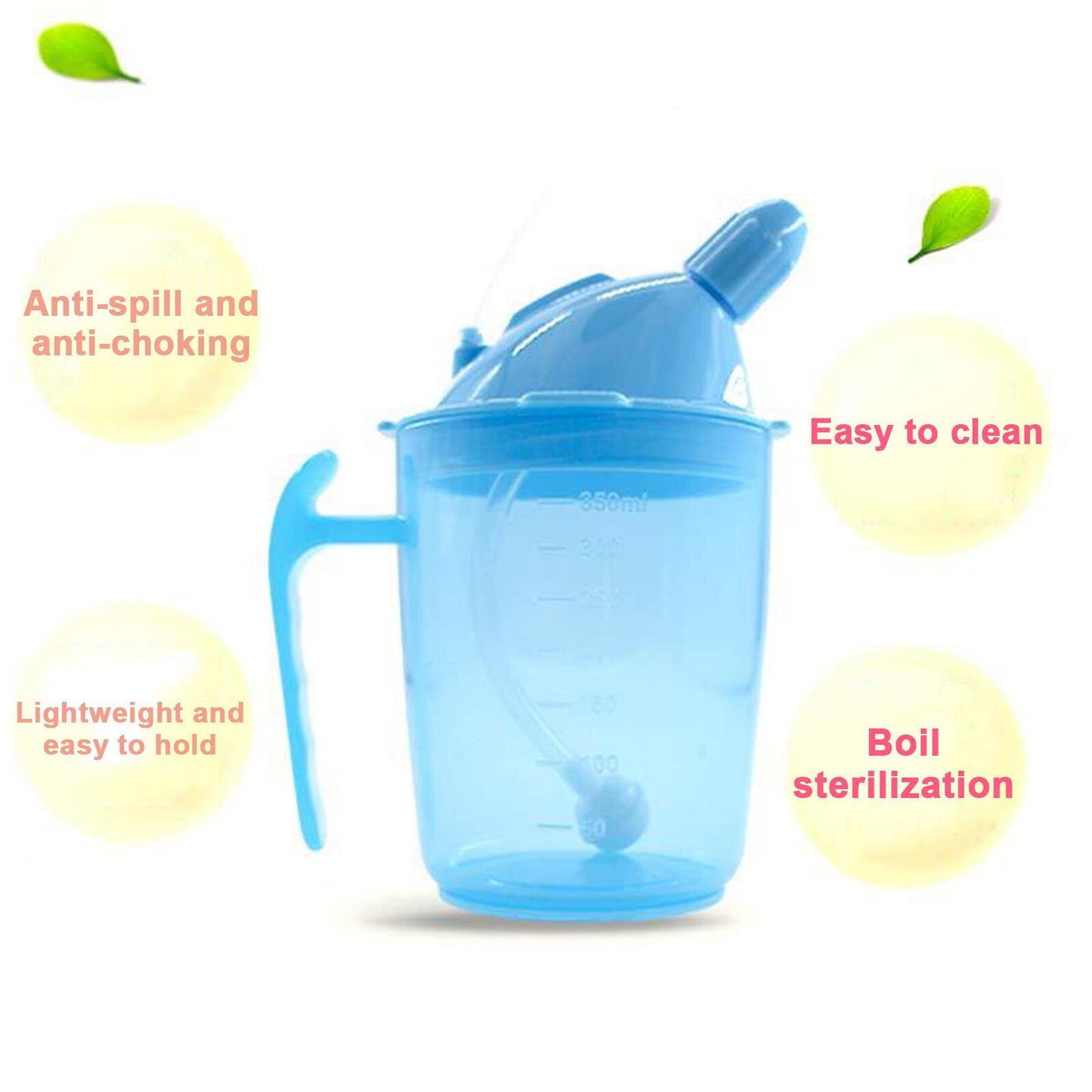 Spillproof Adult Sippy Cup for Liquids for Disabled Elderly with Weak Grip 350ml