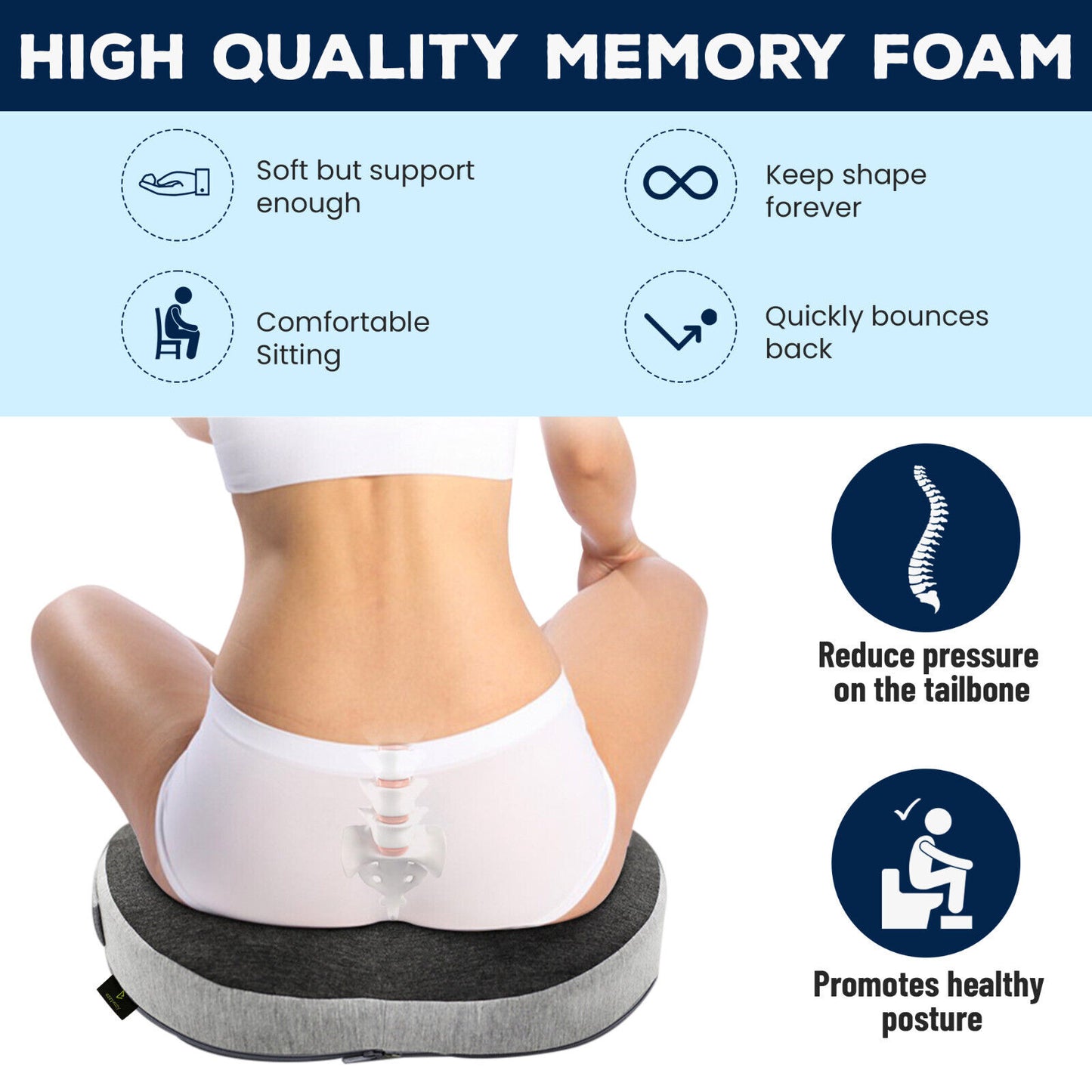 Memory Foam Seat Cushion Pillow Back Pain Car Chair Relief Coccyx Lumbar Support