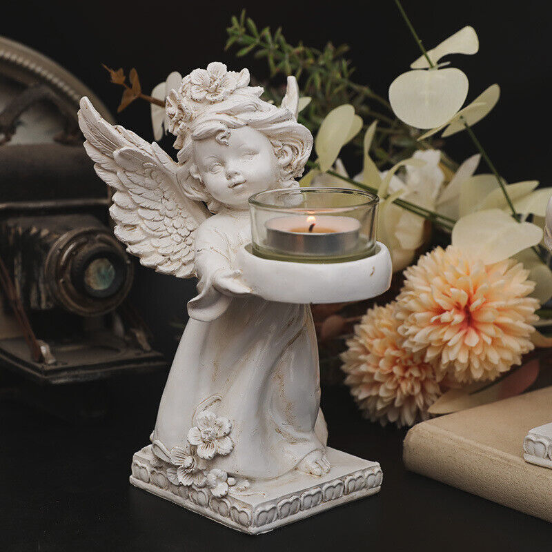 Vintage Candlestick Stand Angel with Wing Hand-Held Candle European Style