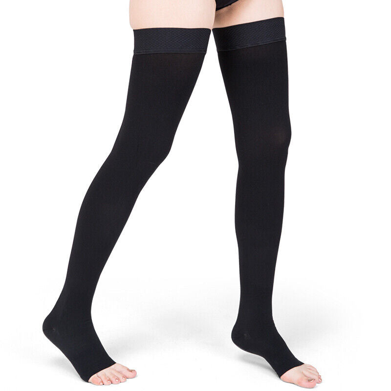 Unisex Thigh High Compression Stockings 30-40 mmHg Surgical Weight Open Toe Sock