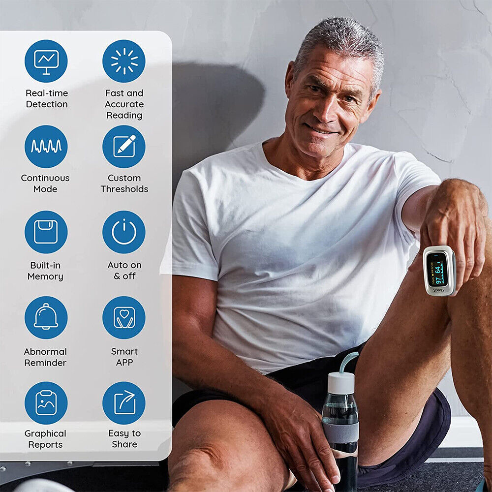 Bluetooth Finger Pulse Oximeter OLED Oxygen Saturation Monitor with Alarm and App