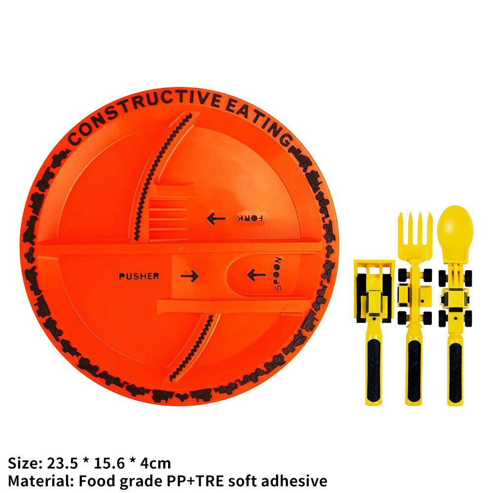 Constructive Eating - Construction Themed Set - Plate, Heavy Equipment Utensils