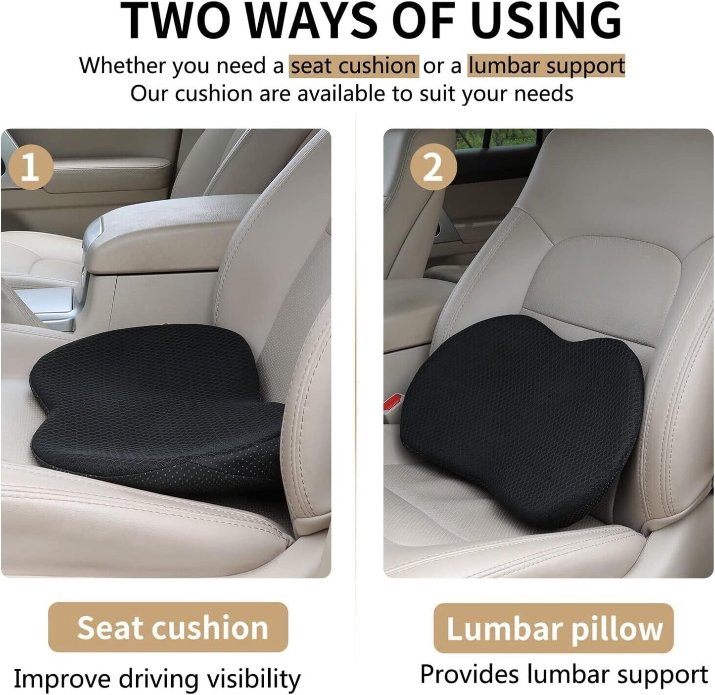 Memory Foam Car Seat Pad - Sciatica & Lower Back Pain Relief