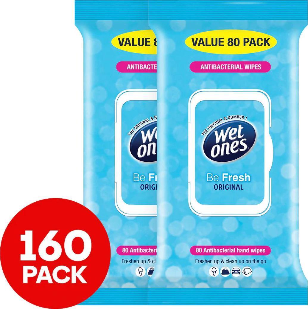 Wet Ones Be Fresh Antibacterial Hand Body Wipes Original  2 x 80pk