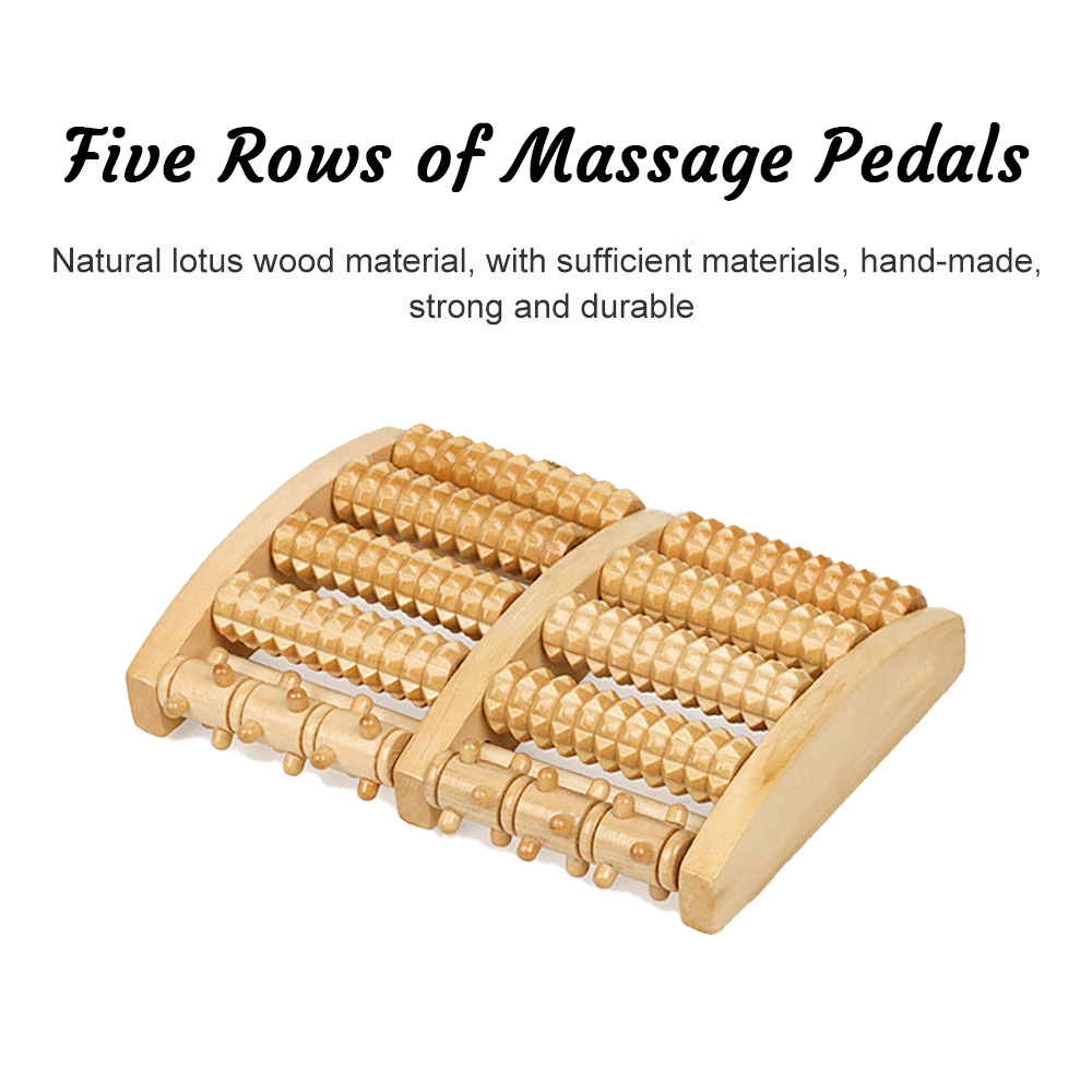 Large Wooden Foot Pain Massager 5 Roller Care Reflexology Relax Stress Relief