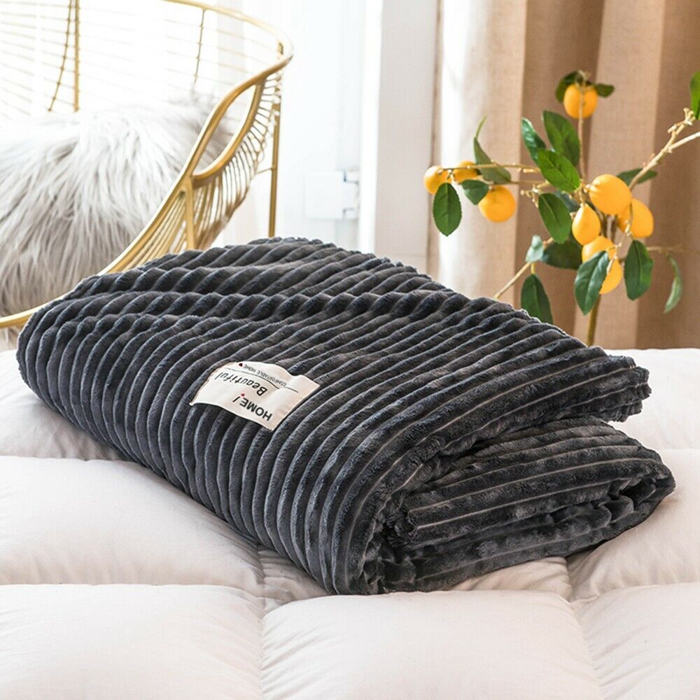 Cuddly Soft Flannel Plush Throw Rug Sofa Bedding Blanket Calm Anxiety Relief