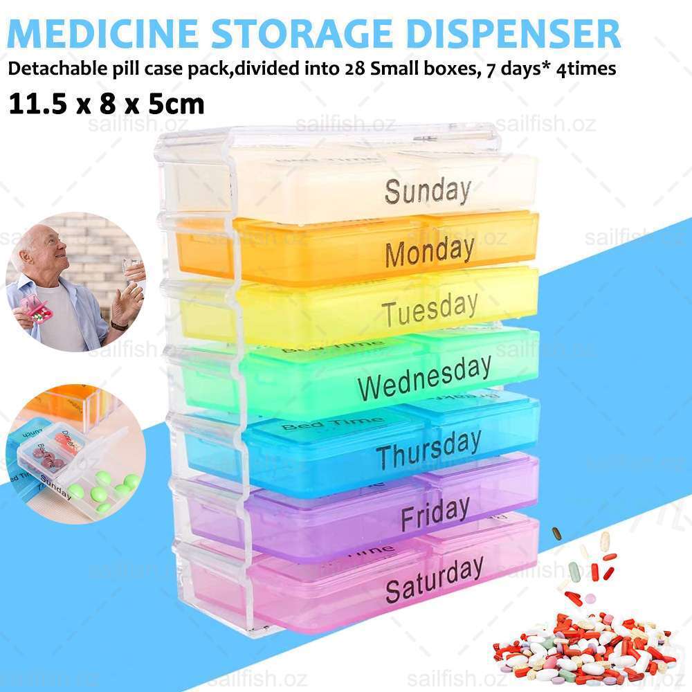 28 Slot AM PM Pill Box Medicine Organiser Case 7 Day Dispenser Weekly Medication