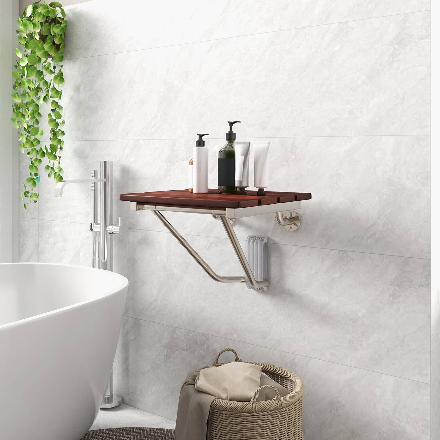 Folding Shower Seat Wall-Mounted Bath Stool Hidden Bathroom Porch 160KG Capacity