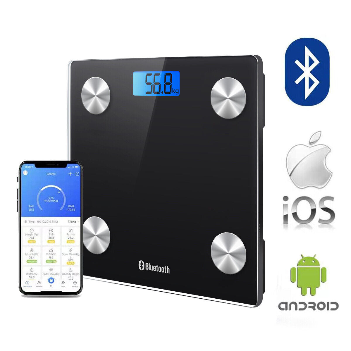 Smart Digital Bathroom Body Fat Scale 180KG Bluetooth Scales Weight BMI Water