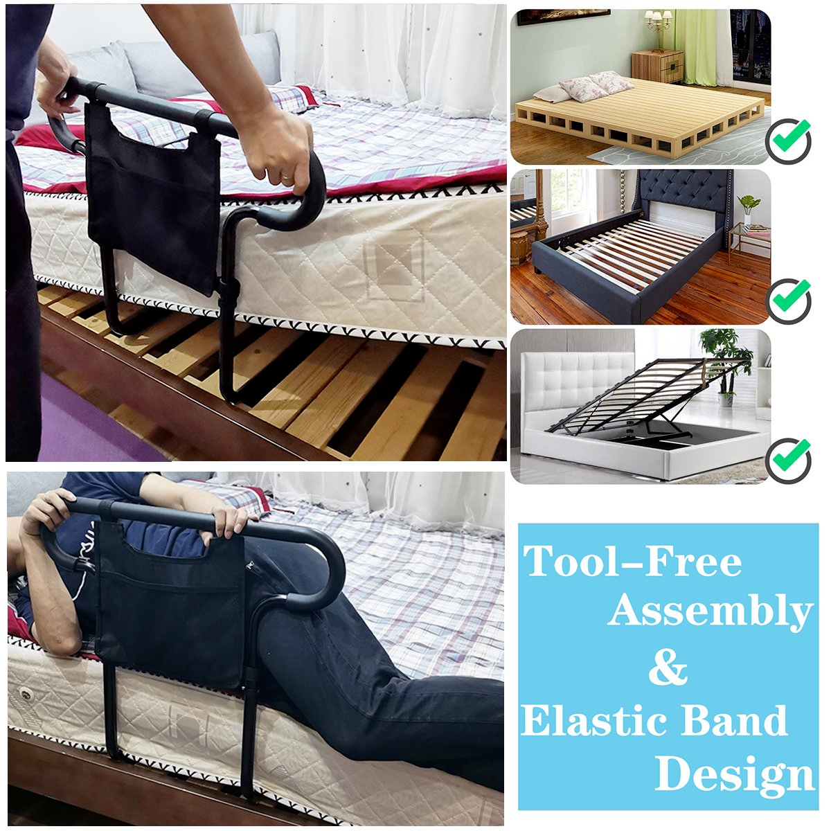 Adjustable Bed Rail Safety Get Up Handle Assisting Aid Handrail