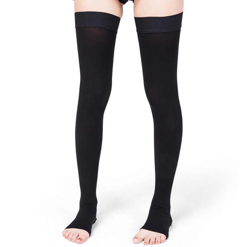 Unisex Thigh High Compression Stockings 30-40 mmHg Surgical Weight Open Toe Sock