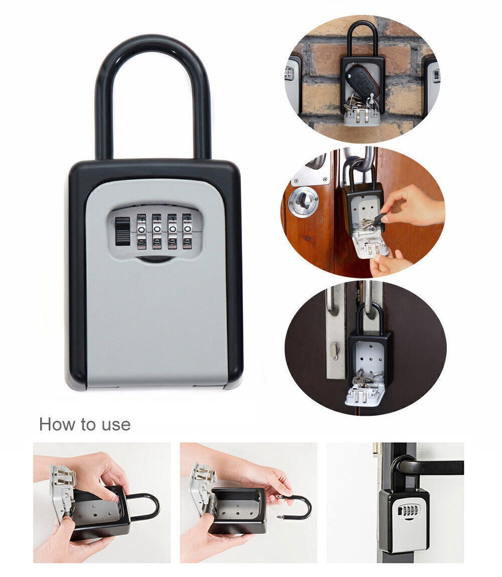 4-Digit Combination Lock Key Box Safe Storage Box Padlock Security Outdoor Home