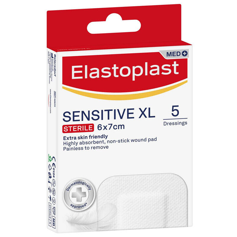 Elastoplast Sensitive XL 5 Pack Dressings Bandage Gauze Wound Pad