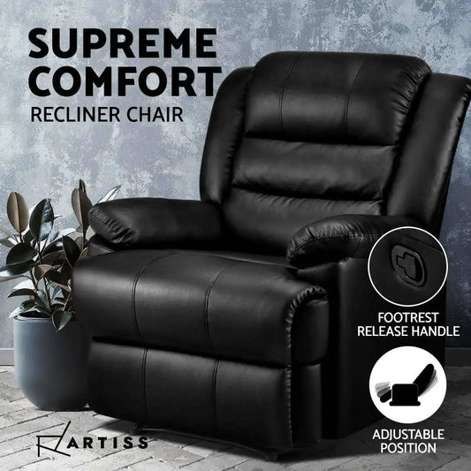 Artiss Recliner Chair Armchair Luxury Single Lounge Sofa Couch Leather Black