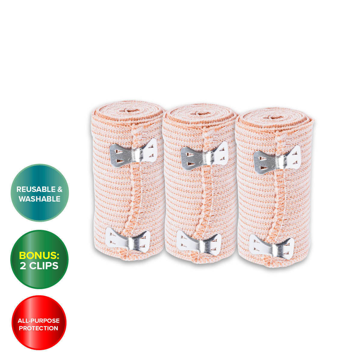 Bandage Elastic 3PK Flexible Re-Usable Washable Stretchy 1M Length