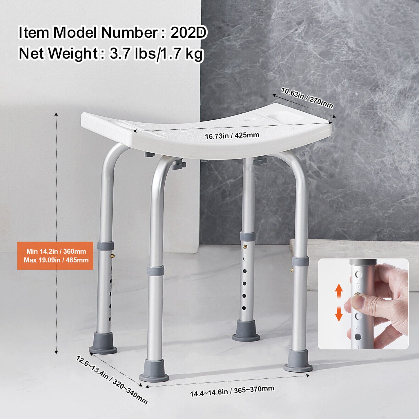 Shower Chair Bath Stool Seat Padded Height Adjustable Bathtub Shower 350lb