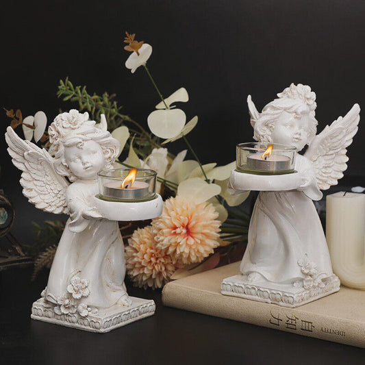 Vintage Candlestick Stand Angel with Wing Hand-Held Candle European Style