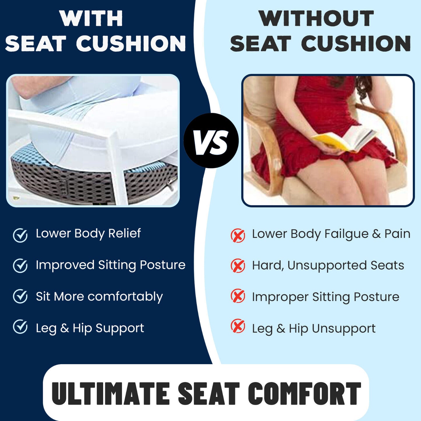 Memory Foam Seat Cushion Pillow Back Pain Car Chair Relief Coccyx Lumbar Support